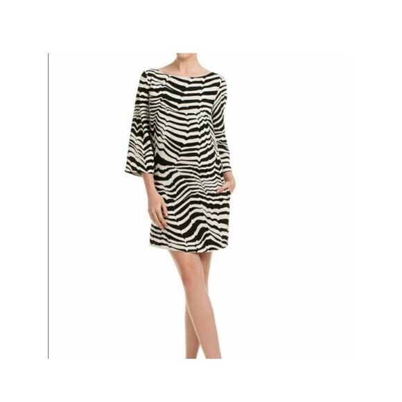Trina Turk 4 Statement Sleeve Zebra Print Mini Dress Black White Psychedelic - Picture 4 of 11